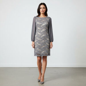 Eliza J Y2K Lacy Cocktail Dress Chiffon sleeves Grey 6 Coquette Fairy Romantic